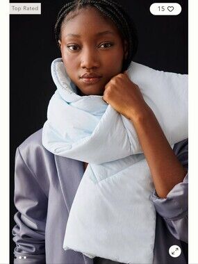 NWT Anthropologie Light Blue Quilted Puffer Scarf